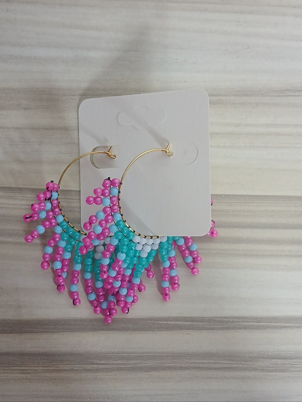 Handmade Beaded Hoop Dangle Earrings